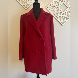 Deep red below, the knee lambs wool coat